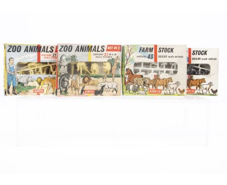 Vintage Airfix HO/OO Scale Boxed Figure Sets Zoo Animals and Farm Stock, Zoo Animals Set No 1 S24-50c, Set No 2 S25-50c, both