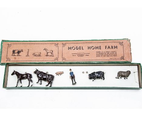 Britains rare post WW2 boxed set 36F Model Home Farm, incorrect contents VG, box lid with splits to lid corners, label end wo