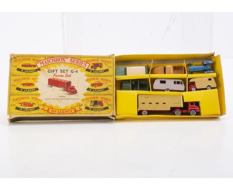 A Matchbox Lesney 1-75 Series G-4 Farm Gift Set, comprising M-7 Cattle Truck, 12 Land Rover, 23 Bluebird Dauphine Caravan, SP