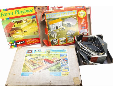 Britains boxed Farm play bases comprising set 4711 Model Farmyard, 00173 Country Lane Farm, 4713 Farm Playbase, Atcost / Farm