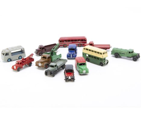 Dinky Toy Small Commercial Vehicles, including 470 Austin 'Shell' Van, Electric Dairy Van, Austin Taxi, Leyland Royal Tiger C