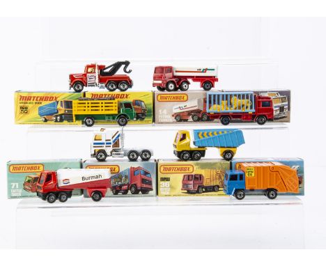 Matchbox Superfast Trucks, 71 Cattle Truck, 35 Zoo Truck, 61 Peterbilt Wreck Truck, 36 Refuse Truck, 50 Articulated Truck, 63