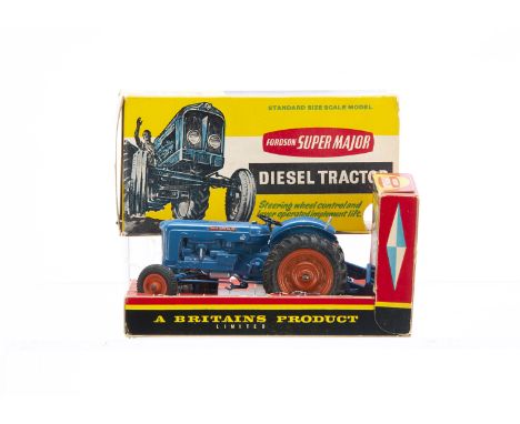 Britains boxed 9525 Fordson Super Major Tractor, paint chip to front of bonnet, scuffs to top of both mudguards, otherwise G,