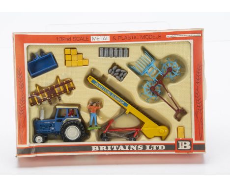Britains 'straw box' version Ford Tractor and Farm Implements boxed set 9590,  contents VG, probably never out of box, but us
