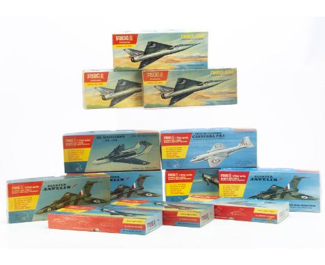 Vintage FROG 1:72 Scale Aircraft Kits, a boxed collection, comprises 323 Canberra, 324 Javelin (3), 325 DH 110 (2), 332 P.1. 