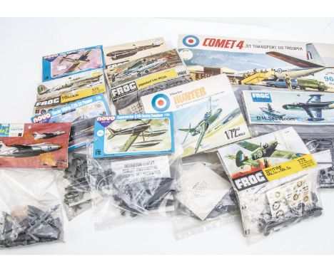 Vintage Bagged FROG and Other Aircraft Kits, 1:72 scale examples by FROG F209F Typhoon, F226F Comet Racer, F401F Heinkel, F25