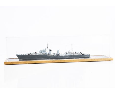 Large scale waterline model of WWII Tribal-Class Destroyer HMS 'Afridi', wood with metal detail, finished in Naval grey with 