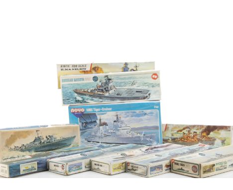 WWII and Later Naval Vessel Kits, a boxed group, Airfix 1:600 scale, B521S Vosper MTB, F409S Tirpitz, 04212 Belfast, F403S Ne