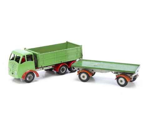 A Shackleton Mechanical Foden F.G.6 Tipper Lorry, light green cab and tipper, grey chassis, red mudguards, clockwork motor, w