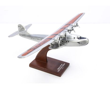 Frederick J Tyson Model Martin M130, a painted wooden model of a Martin M130 PAA China Clipper 1:72 scale on stand  in silver