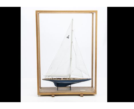 A very fine 1:80 scale model of a 1934 J Class K4 America's Cup Yacht 'Endeavour', blue hull with white band, varnish deck wi