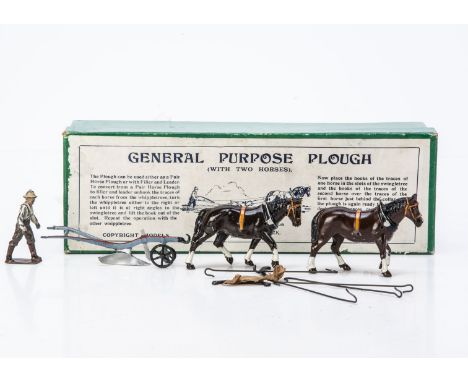 Boxed Britains just post WW2 version 6F General Purpose Plough (with two horses) in very good condition though Ploughman fair
