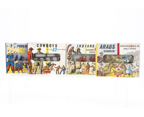 Vintage Airfix HO/OO Scale Boxed Figure Sets,  Four sets Cowboys and Indians and Arab Bedouin and French Foreign Legion, S7 4