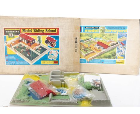 Britains boxed plastic farm bases comprising sets 4711 Model Farmyard and 4714 Model Riding School,  4711 complete with all c
