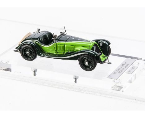 1:43 1929 Maserati V4 Sport 16 Cilindri Zagato, commercially-made model customised and boxed by Tim Dyke, on clear perspex ba