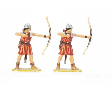 Elastolin 70mm scale firing Norman archers (2) with only 1 arrow,  2nd /3rd paint version, G-VG, (2)