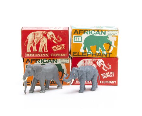 Britains boxed plastic Zoo models comprising 1310 African Elephant,  1st type boxes (2), 2nd type box, and a last type item 1