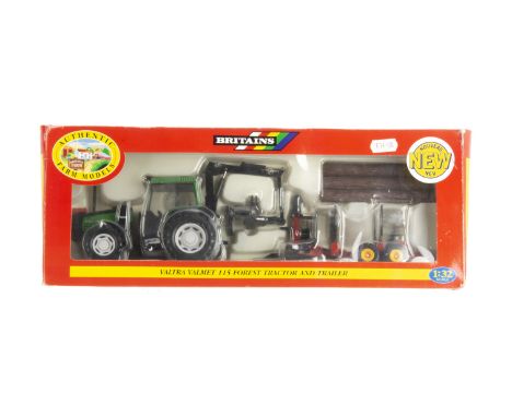Britains boxed set 09461 Valtra Valmet 115 Forest Tractor and Trailer, contents VG, box very slightly warped and worn,