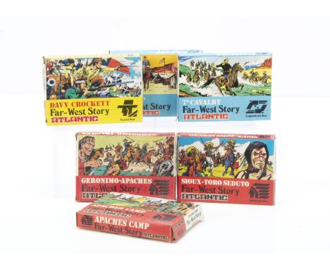 Atlantic HO Scale Figure Packs, six boxed Wild West examples, 1009 Sioux (15 figures), 1003 Geronimo Apaches (16 figures one 