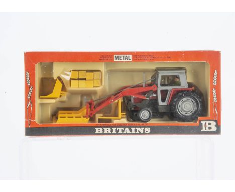 Britains rare (1979-81 only) boxed set 9595 Massey Ferguson 595 Tractor with Front Loader (and load), contents never out of b