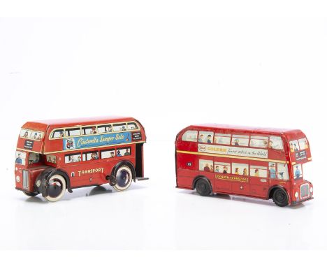 Wells Brimtoy 8'' London Transport Routemaster and RT Tinplate clockwork and friction drives buses, Routemaster friction driv