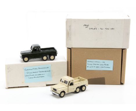 EME (Executive Model Enterprises) 1:42 White Metal Models, Land Rover Sandringham 6, in cream, similar example in dark green,