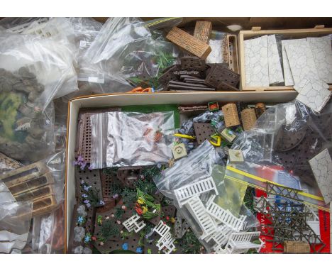 Britains / Herald plastic Floral Garden collection including Greenhouses (4 inc 1 boxed), wheelbarrow, lawnmowers (2), roller