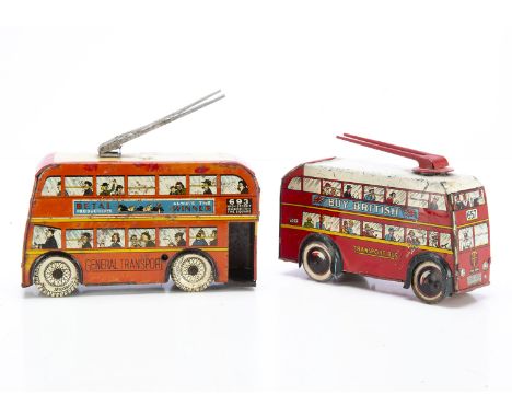 Betal and Brimtoy 8'' and 9''  tinplate clockwork London Transport Trolleybuses,  Betal 9'' General Transport Route 693 Centr