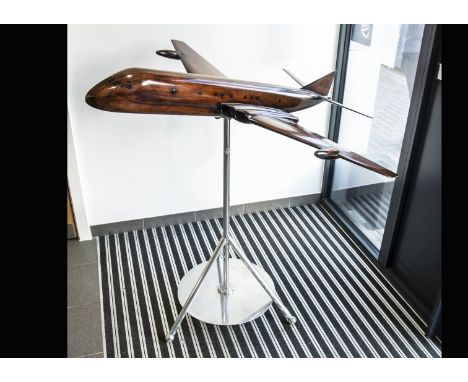 Large Hardwood Model of a Hawker Siddeley Nimrod MR2, a well-made polished wooden model of a Hawker Siddeley Nimrod on tall m