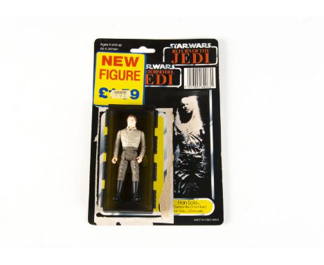 Vintage Star Wars Last 17 Han Solo In Carbonite Action Figure, with original Carbonite Chamber and ROTJ tri-logo 70D cardback