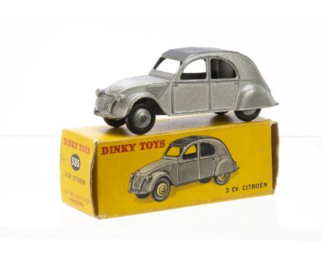 A French Dinky Toys 24T (535) Citroën 2CV, metallic grey body and hubs, matt grey hood, one rear lamp, rounded rear axle ends