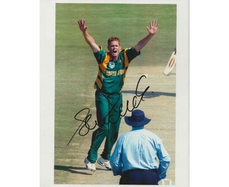 Cricket Shaun Pollock signed South Africa 10x8 colour photo. Good condition. All autographs come with a Certificate of Authen