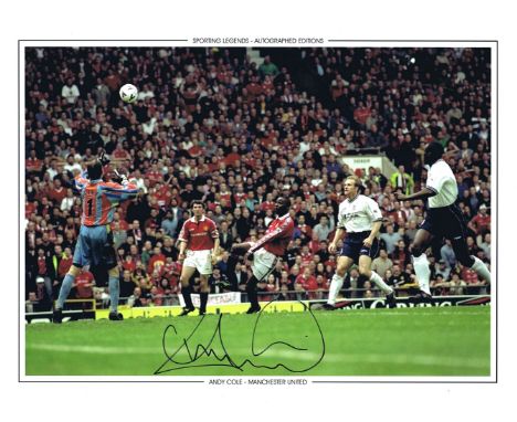 Football Autographed Andy Cole 16 X 12 Photographic Edition Colour, Depicting The Man United Striker Scoring His Side's Secon