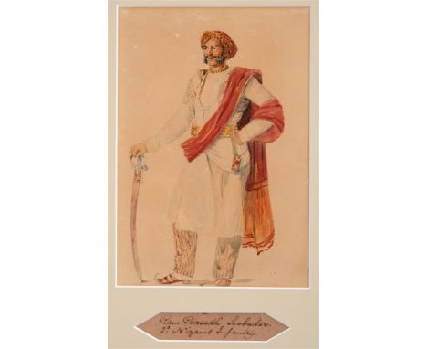 ALEX HUNTER (MID 19TH CENTURY)  'Ram Pursadh Soobadar, 2nd Nizam's Infantry',  pencil and watercolour, unsigned but with copi