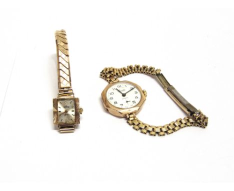 TRIDENT, A LADYS 9 CARAT GOLD MECHANICAL WRISTWATCH on a metal expanding bracelet; with a Precista ladys 9 carat gold wrist w