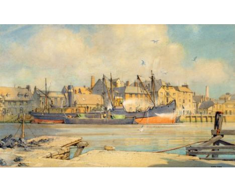 MAURICE CLARKE (BRITISH, EARLY 20TH CENTURY)  'The 'Bonawe' Loading China Clay at Poole',  watercolour and pencil, signed low