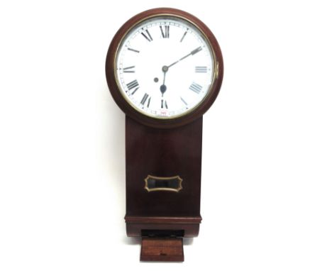 A MAHOGANY CASED DROP DIAL WALL CLOCK  with fusee movement