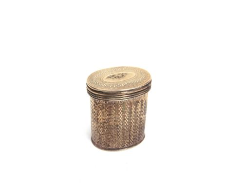 A VICTORIAN SILVER NUTMEG GRATER by Joseph Willmore, Birmingham 1843, of oval section, engine turned decoration, hinged cover