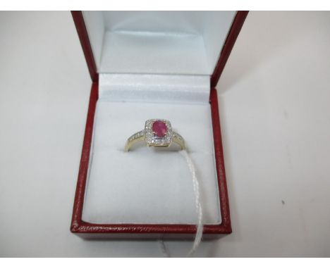 9ct Gold Ruby and Diamond Art Deco Style Ring, Size M