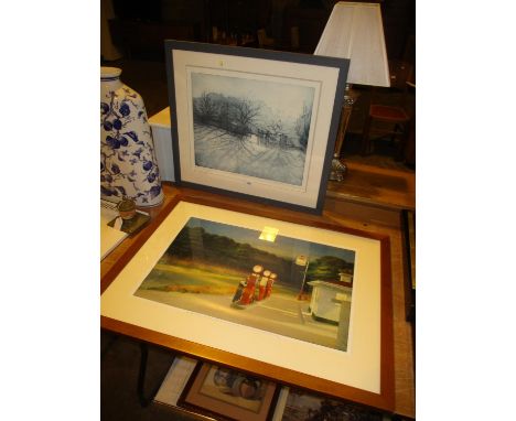 John Heywood Signed Print Evening Shadows From Princes Street and an Edward Hopper Print