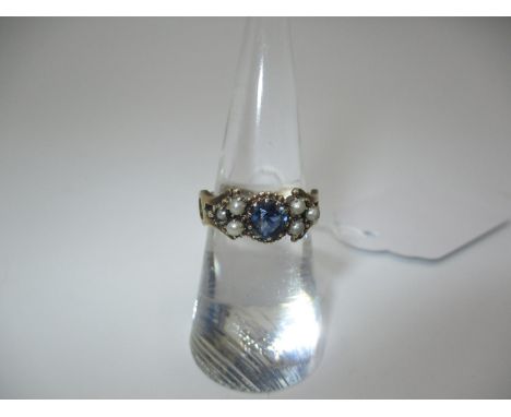 Pearl and Blue Stone Cluster Ring, 3g, Size K