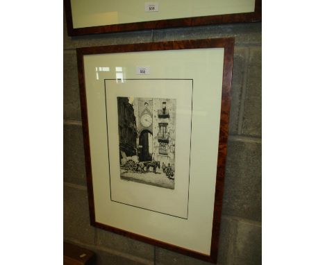 Lionel Lindsay Etching, The Clock Old Fishmarket Naples