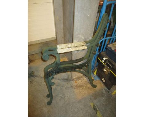 Pair of Cast Metal and Wood Garden Bench Ends