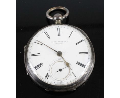 James Forrest of London - a late Victorian gent's silver cased open face pocket watch, having signed white enamel Roman dial 