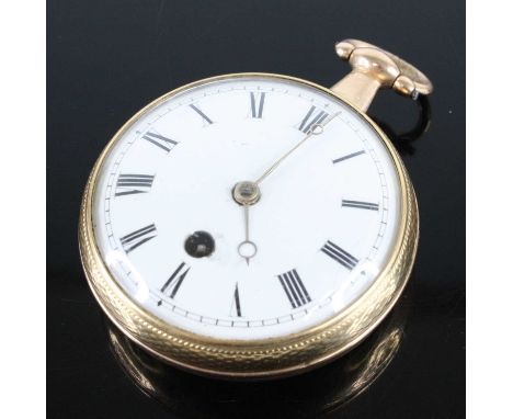 A George III 18ct gold cased mid-size pocket watch, having a white enamel convex Roman dial, keywind chain driven verge fusee