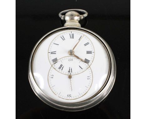 C. Edwards of London - a George IV silver pair cased doctor's pocket watch, the white enamel dial set with twin subsidiary di