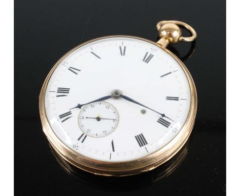 A 19th century French yellow metal repeating pocket watch, having an unsigned white enamel Roman dial with fine Arabic outer 