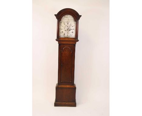 Robert Cox of Christchurch - a George III oak longcase clock, having a 12" silvered arched dial, signed to the arch, with Rom