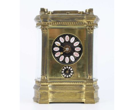 A late 19th century French lacquered brass carriage clock, with alarm, as retailed by J.G. Gaupp &amp; Co of Hong Kong, signe