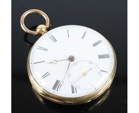 Sharpe &amp; Dobbyn of Dublin - an early Victorian 18ct gold cased open face pocket watch, having an unsigned white enamel Ro